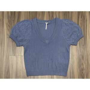 Free People Annabel 100% Cashmere V-Neck Shirt Indigo Blue - Women's Size S